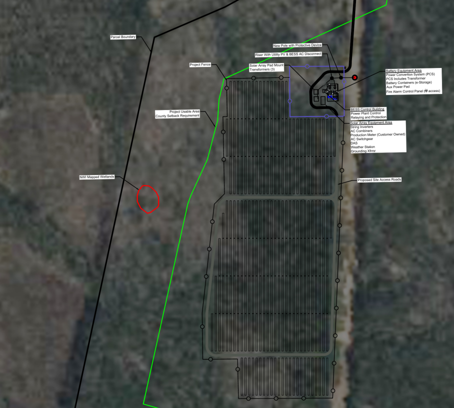 Buffalo Lick Solar and Storage site layout in Greene County, Georgia